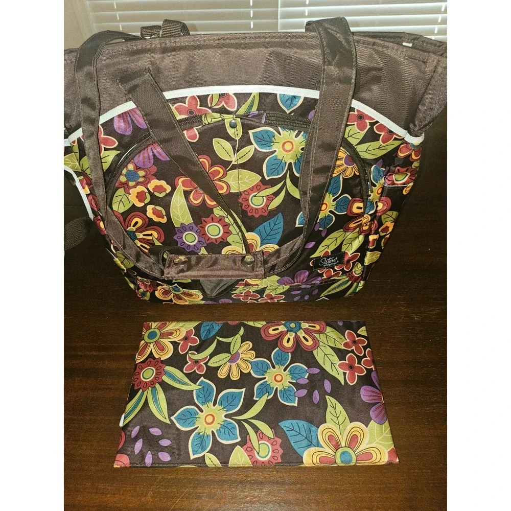 Longaberger Sisters Bliss‎ Baby Diaper Bag w Changing Pad Brown Floral Shower